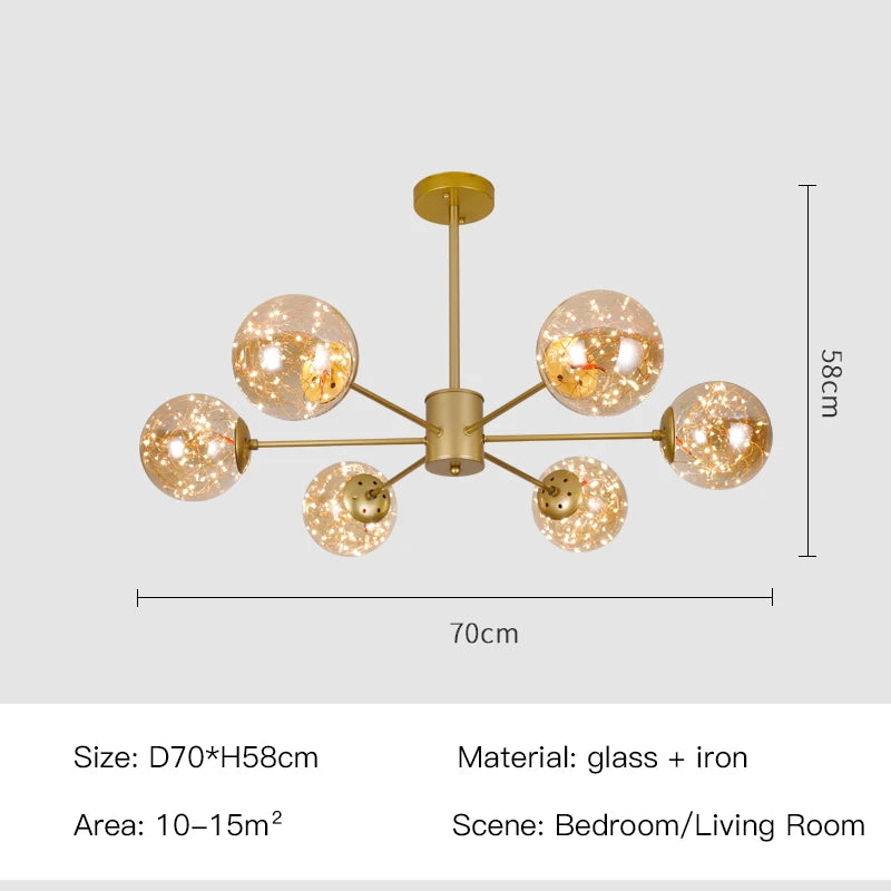 2025 New Nordic Chandeliers For Living Room Bedroom Decoration Black Luxury Glass Ball Ceiling Pendant Lamp Brightness Dimmable