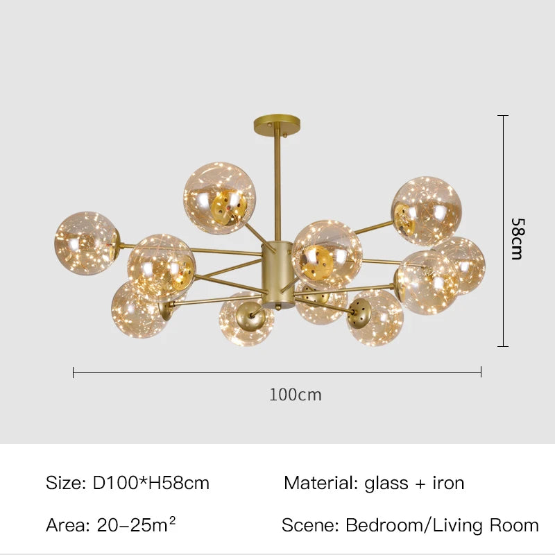 2025 New Nordic Chandeliers For Living Room Bedroom Decoration Black Luxury Glass Ball Ceiling Pendant Lamp Brightness Dimmable