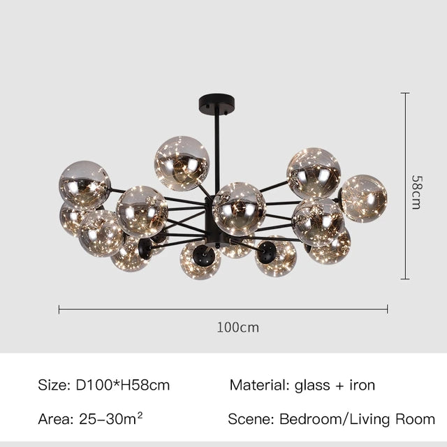 2025 New Nordic Chandeliers For Living Room Bedroom Decoration Black Luxury Glass Ball Ceiling Pendant Lamp Brightness Dimmable
