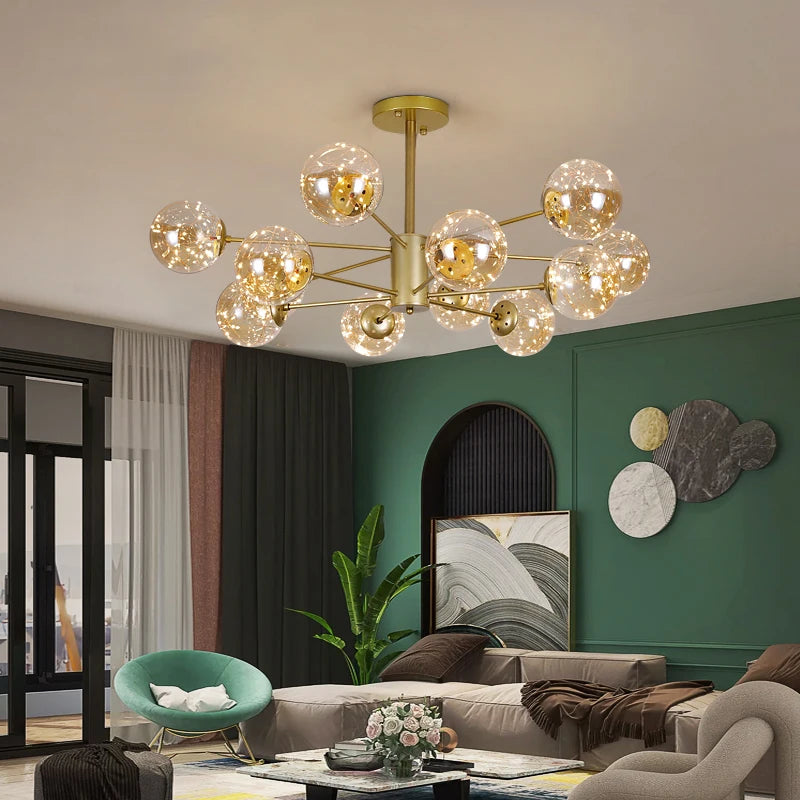 2025 New Nordic Chandeliers For Living Room Bedroom Decoration Black Luxury Glass Ball Ceiling Pendant Lamp Brightness Dimmable