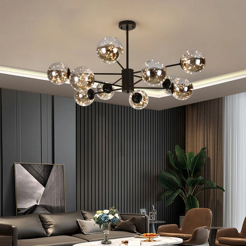 2025 New Nordic Chandeliers For Living Room Bedroom Decoration Black Luxury Glass Ball Ceiling Pendant Lamp Brightness Dimmable