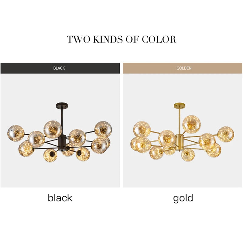 2025 New Nordic Chandeliers For Living Room Bedroom Decoration Black Luxury Glass Ball Ceiling Pendant Lamp Brightness Dimmable