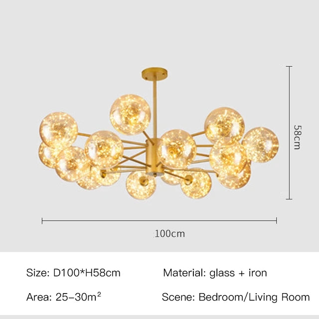 2025 New Nordic Chandeliers For Living Room Bedroom Decoration Black Luxury Glass Ball Ceiling Pendant Lamp Brightness Dimmable